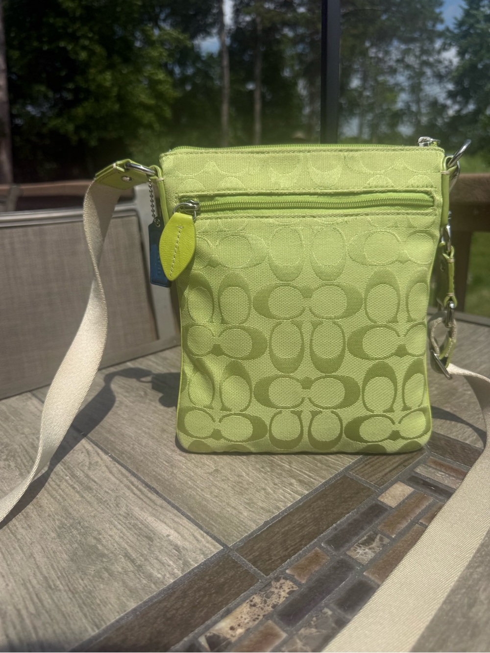 EUC Coach Signature Jacquard North-South Lime Green
Swingpack Crossbody Bag - Picture 3 of 13